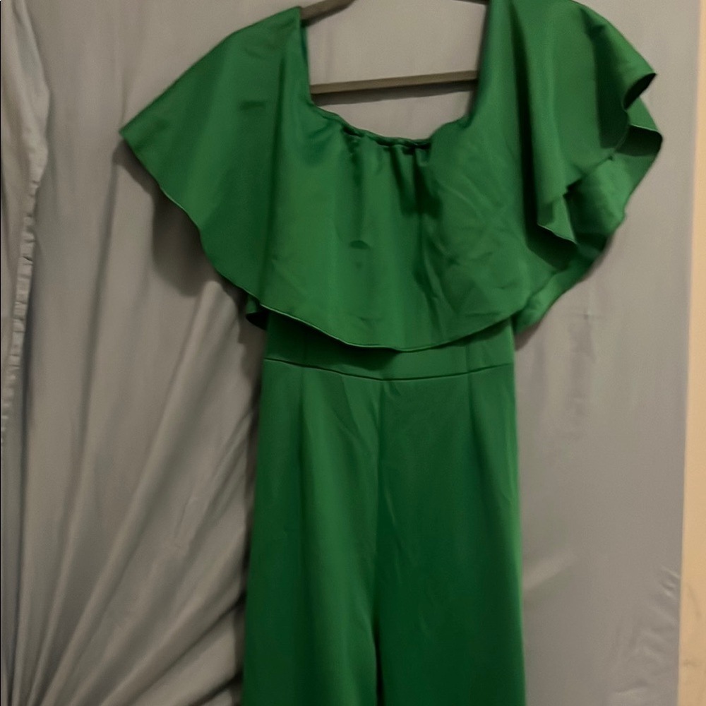 Vibrant Green Cropped Jumpsuit with Dramatic Ruffles